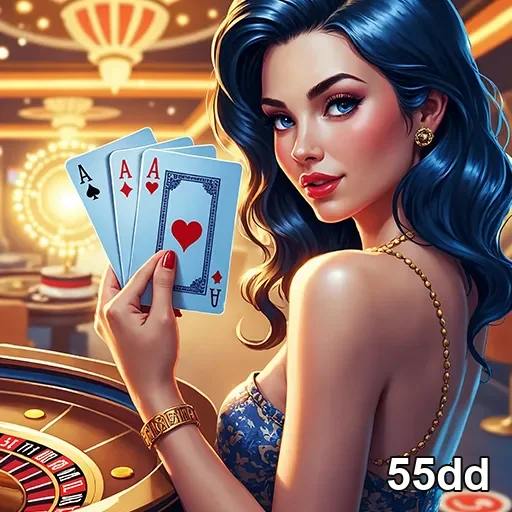 Imagem de um cassino com o logo 55dd, destaque para a experiência de jogos no site 55dd.